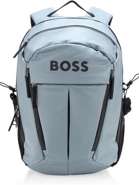 NWT BOSS Hugo Boss Stormy Bold Logo Laptop Backpack Ice Grey Blue